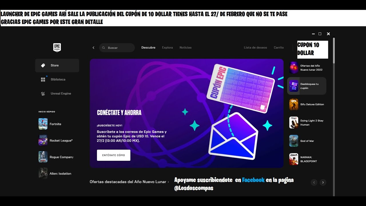 GRATIS REGALAN CUPÓN DE 10 DOLLAR EPIC GAMES TE DIGO COMO!! YouTube
