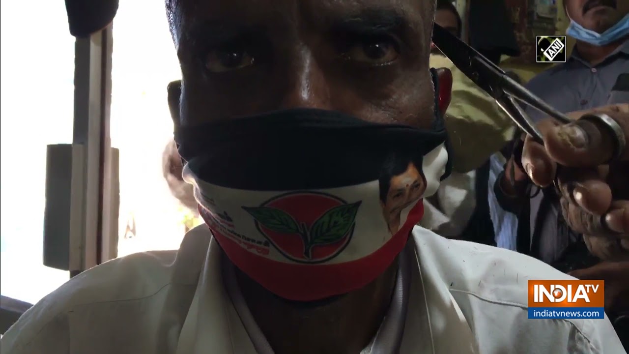 Watch: AIADMK worker gets haircut with party's symbol to woo voters