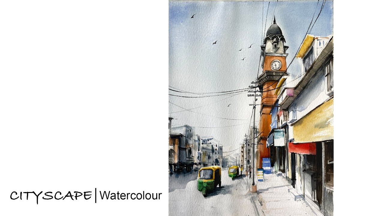 How to paint CITYSCAPE in  WATERCOLOUR by Artist Arpita De