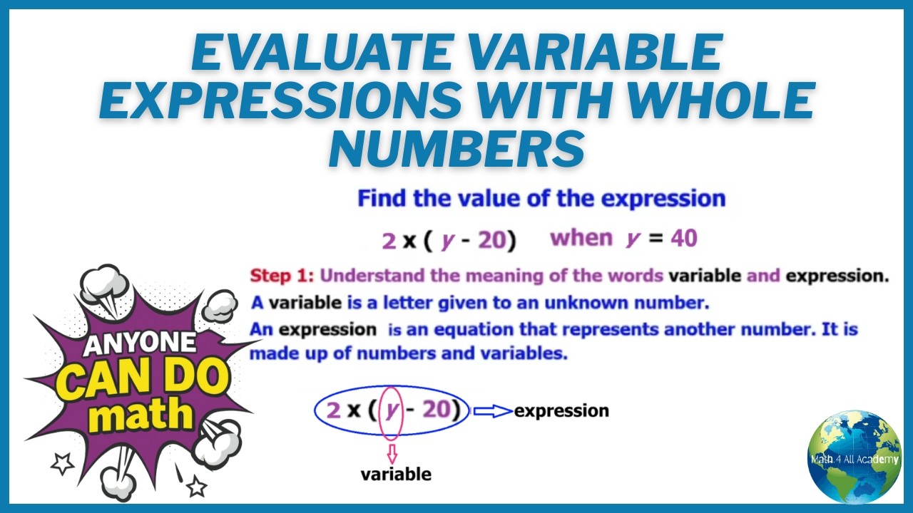 Evaluate Variable Expressions With Whole Numbers - YouTube