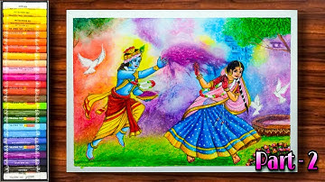 Holi Drawing | Radha Krishna Holi Drawing | Radha Krishna Drawing | Vasant Utsav Drawing |Oil Pastel