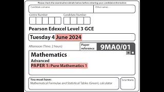 Edexcel A Level Maths - June 2024 - Pure Paper 1 Profile