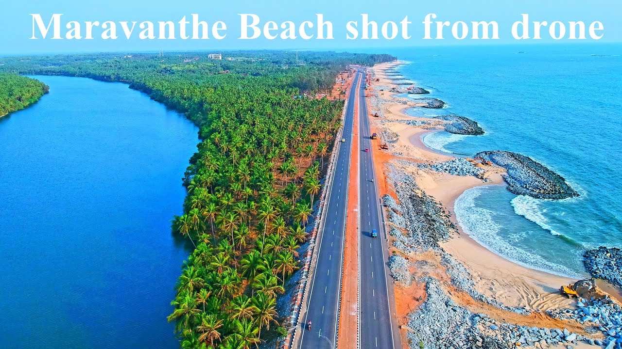 Maravanthe beach aerial walk shot from drone in 4K ನಮ್ಮ ಮರವಂತೆ