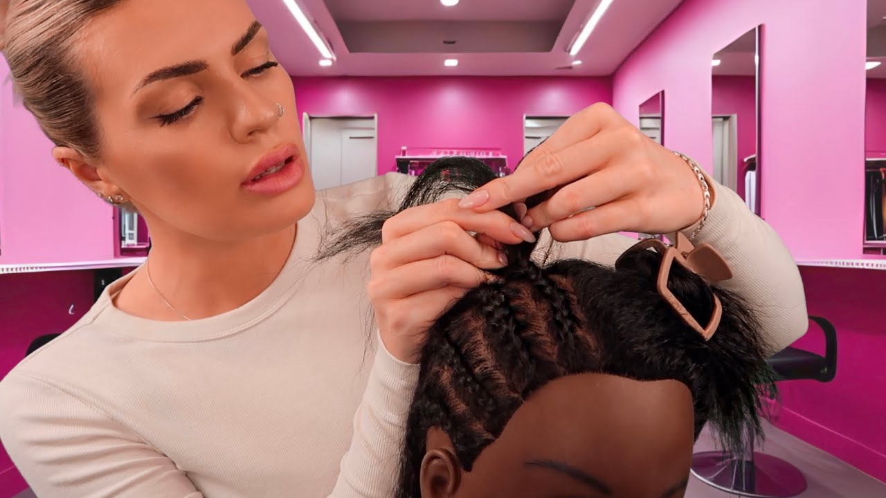 ASMR Scratching Your Scalp & Braiding Your Hair into Cornrows  🎀 (Hair Salon Roleplay)