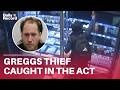 CCTV footage shows a infamous Greggs thief nicknamed “Hamster” stealing drinks in plain sight