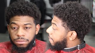 MUST SEE $100 BIRTHDAY HAIRCUT/ CURLY AFRO/ FADED BEARD/ BARBER TUTORIAL