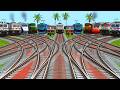 🎦11 Trains Crossing At High Curved Railroad Tracks | Super Busy Railway Junction in Simulator