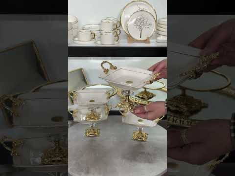 Блюдо на золотой ножке глубоке 19х19 см с ручками Снежная королева, видео 1