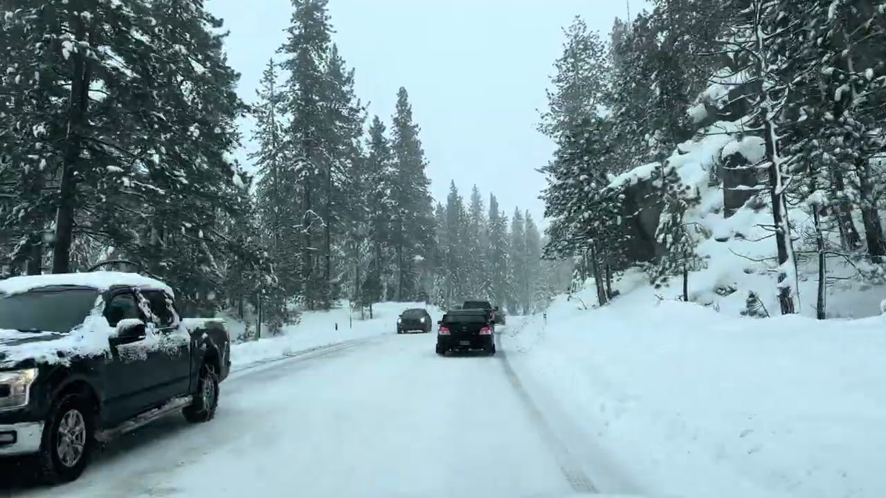 Driving in winter from Carson City to Lake Tahoe 
