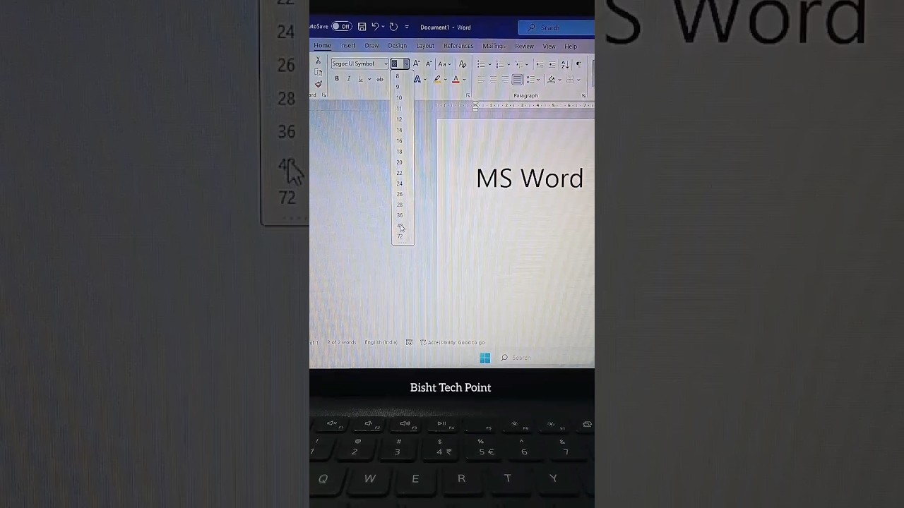 Increase Font Size in MS word | 