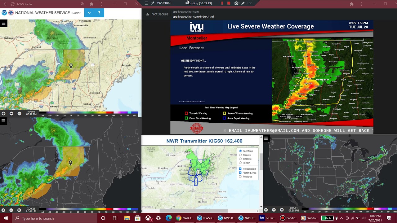 IVU Weather, NWS radar. Montpelier Vermont. 72021 YouTube