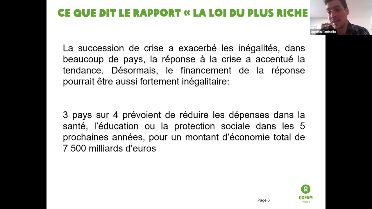 Présentation du rapport d'OXFAM : La loi du plus riche