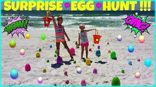 GIANT SURPRISE EGG HUNT AT THE BEACH -Surprise Toys Shopkins My Little Pony Sofia the First