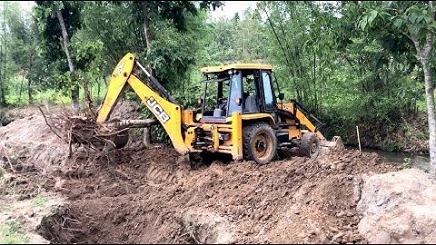 JCB Backhoe 3DX Making A Diversion - JCB Working Road Construction - JCB VS Tree
