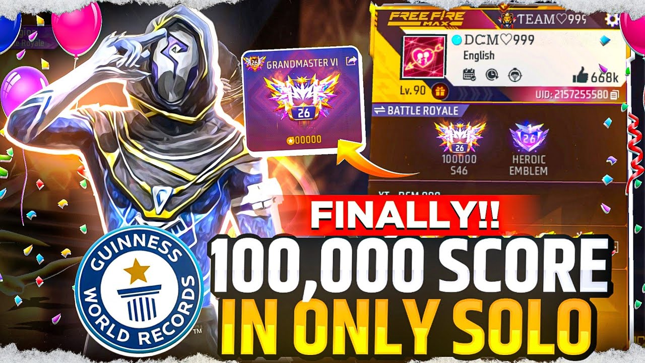 First Time In Free Fire History🔥 | 100,000 Score In Only Solo 👑