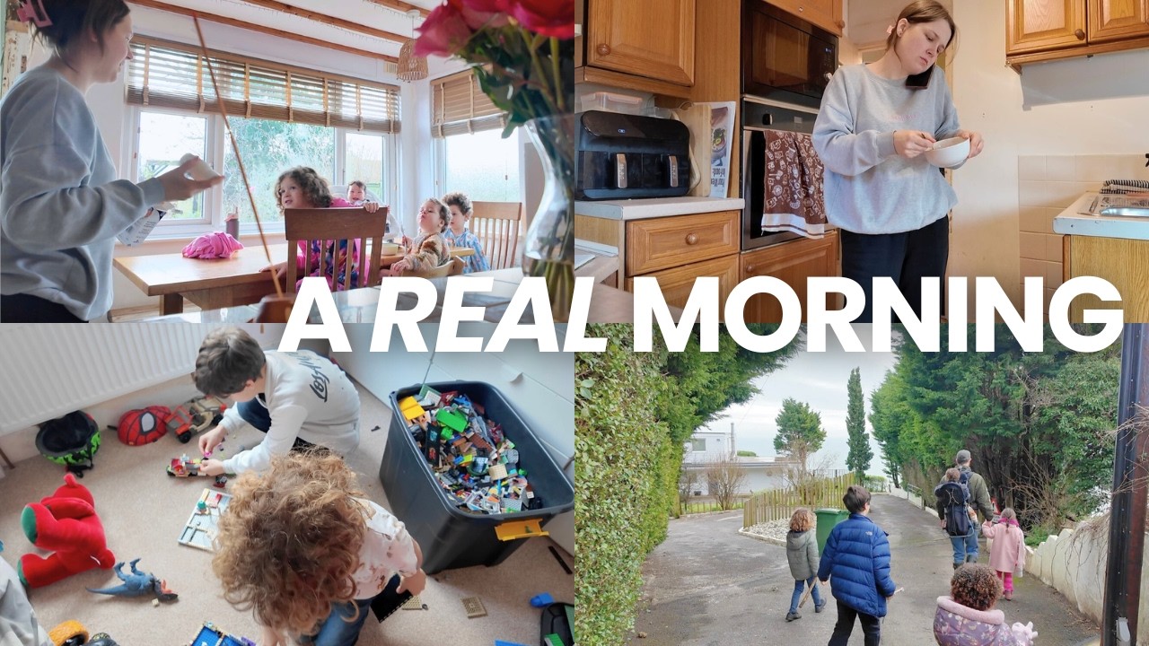 Утренняя рутина: приготовление завтрака и сборы с семью детьми.