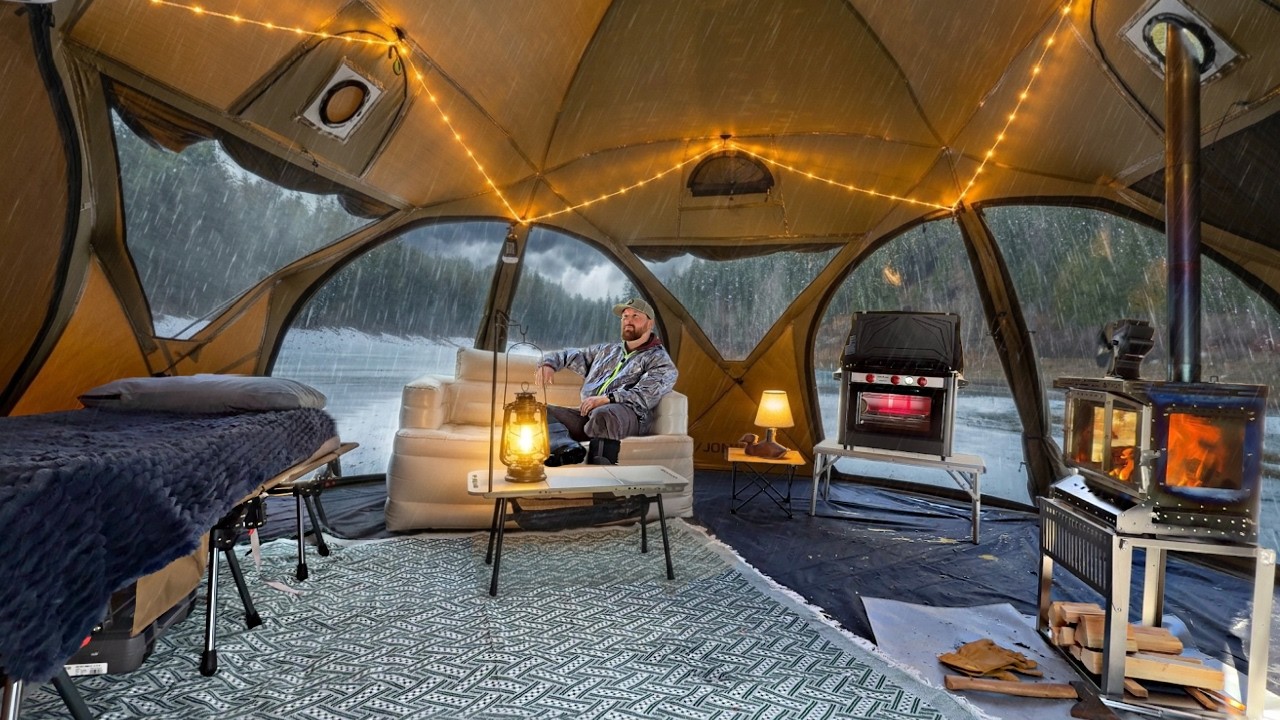 Massive Luxury Hot Tent Camping in Rainstorm