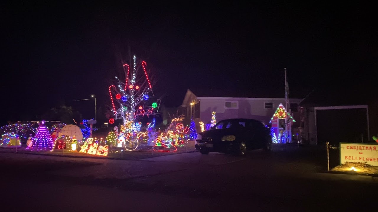 Christmas lights set to music at 817 Bellflower YouTube