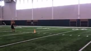 Forward hop into med ball underhand forward throw