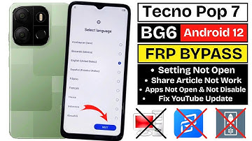 Tecno POP 7 (BF6) Frp Bypass Android 12 Without PC | Apps Not Working | Share Article Not Working