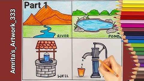 Sources of Water Drawing | How to Draw sources of water easy steps