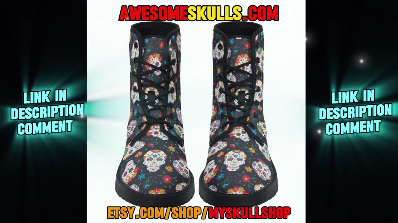 Skeleton sugar skull leather boots, gothic skull boots for men women sugar skull women's boots