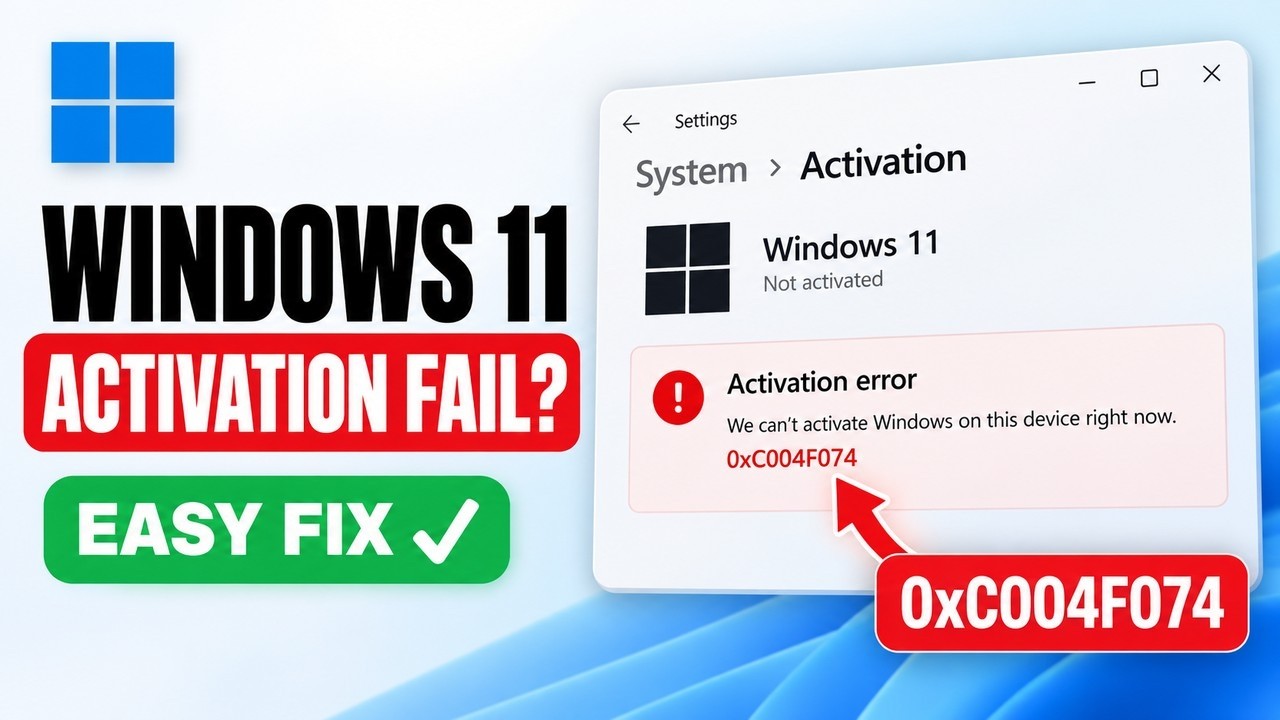 How to Fix Windows Activation Error Code 0xC004F074 on Windows 11 - YouTube