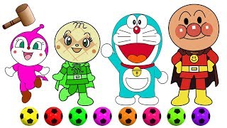 learn colors with wooden face hammer xylophone soccer balls anpanman