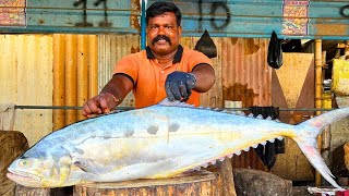 KASIMEDU 🔥 CHEETAH DURAI | BIG QUEEN TREVALLY FISH CUTTING VIDEO | IN KASIMEDU | FF CUTTING 🔪