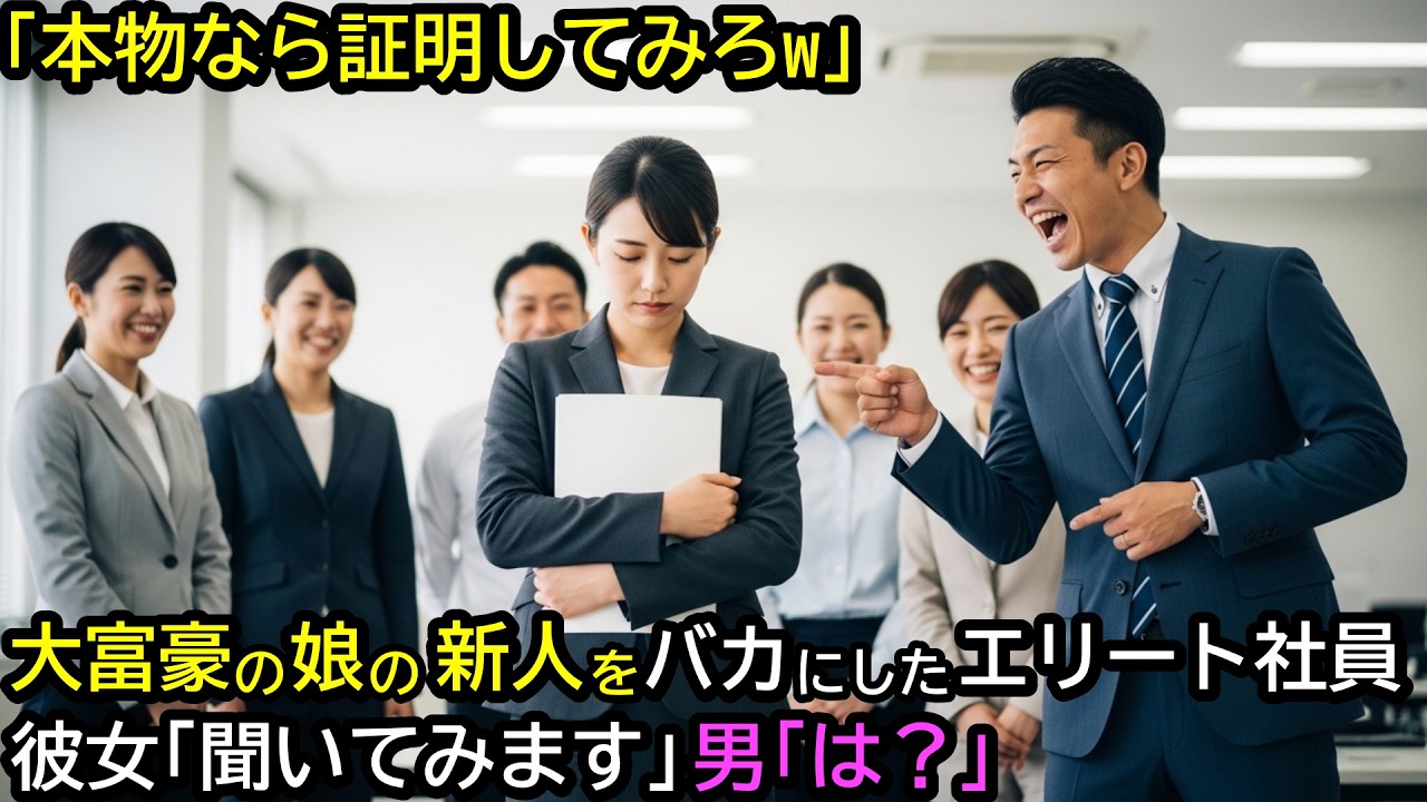 「本物なら証明してみろw」大富豪の娘の新人を馬鹿にしたエリート社員。彼女「聞いてみます」男「は？」