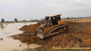 DRIVER SKILLS BULLDOZER SHANTUI DH17C2 LGP Pushing Dirt And TRAGO 25.5T Dump Trucks Unloading Dirt