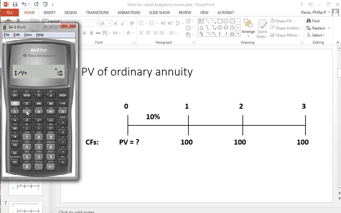 BA II Plus PV of ordinary annuity YouTube