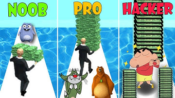 Noob vs Pro vs Hacker in Business Run 3d | Shinchan , Jack , Bhalu and Bulbule plays Business Run