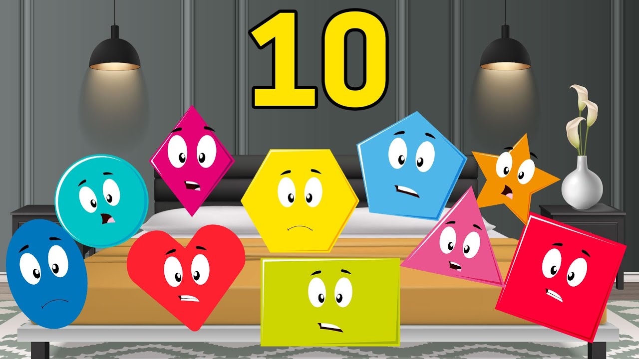 Ten Little Shapes Jumping On The Bed | Shapes Song | Nursery Rhymes Song For Kids | Baby Shapes