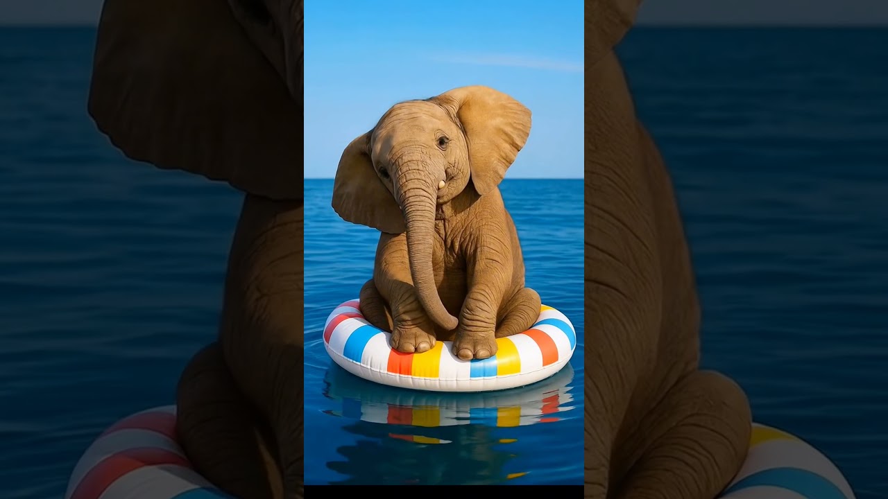 elephant on a floating balloon in deep sea swimming