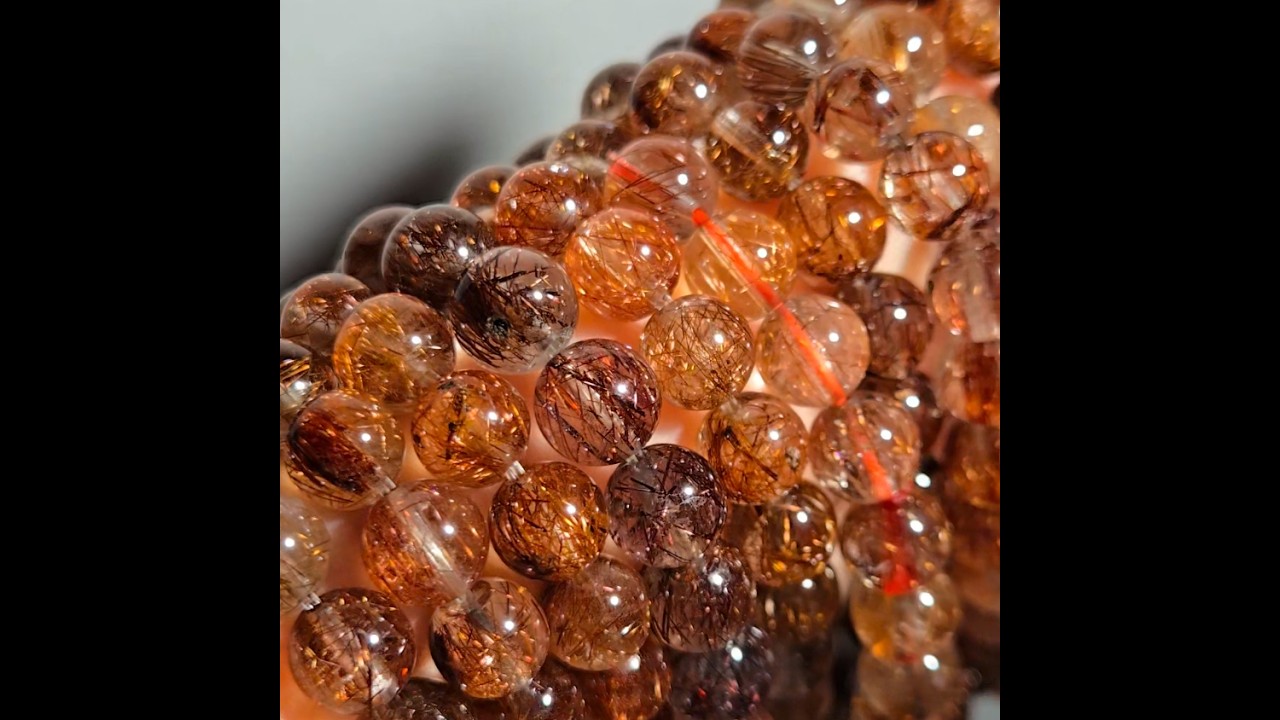 Copper and red rutilated quartz bead bracelets - RT1458