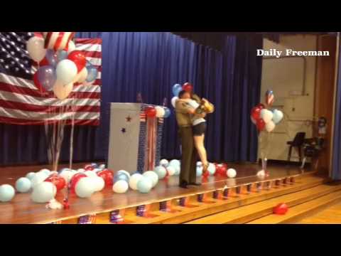 USMC Staff Sgt. Niel Peltier surprises his daughter, Addison, at Mount Marion Elementary School, #Sa