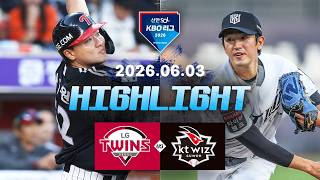 [LG트윈스 vs KT위즈] 6.3(수) 야구 하이라이트｜2026 KBO 리그｜KBO X TVING