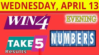 TAKE5, WIN4, NUMBERS, EVENING Lottery drawing for April 13, 2022.