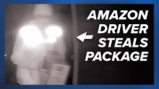 Amazon delivery guy steals package right after he delivers it