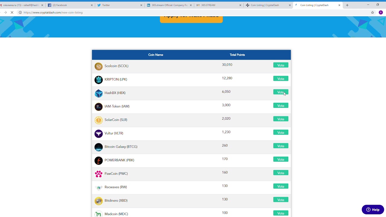 support HBX coin on cryptaldash 16 Phase competition