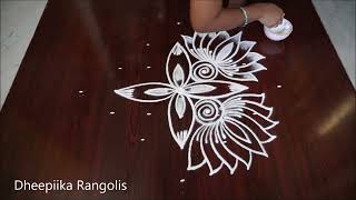 Ugadi special muggulu design easy freehand rangoli design 5 dots creative lotus kolam