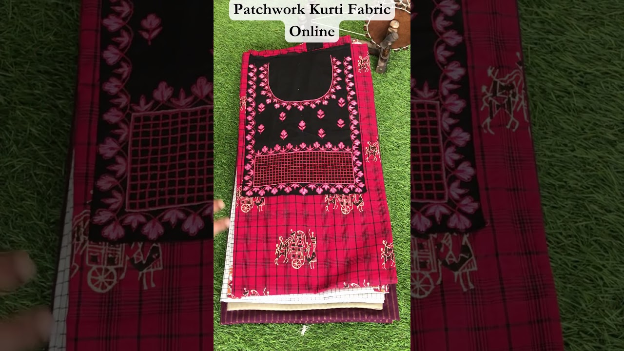 patchwork kurti, cotton zari work fabric, unstitch kurti,fabric for kurta & kurti, summer kurti, COD