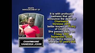 Charmaine Vanessa John ~ Short Obituary