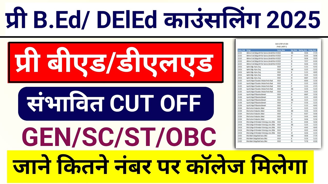CG DElEd Cut Off 2025 || CG BEd Cutoff 2025 || Cg Pre DElEd Cutoff Rank 2025