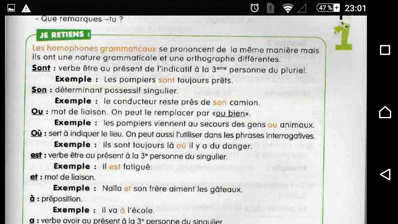 شرح درس les homophones grammaticaux للسنة الخامسة ابتدائي PAGE 25