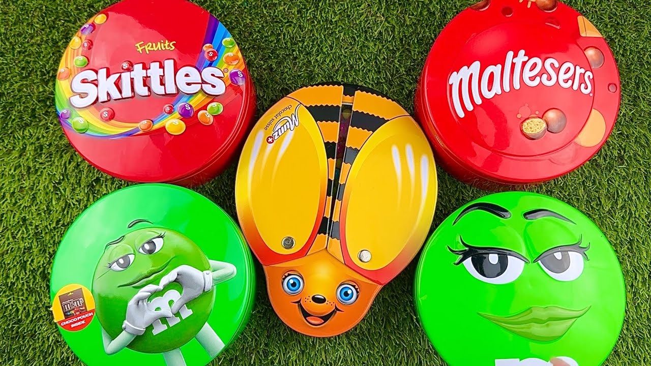 Colorful ASMR Delight Cans | Unboxing Rainbow Skittles & M&M's