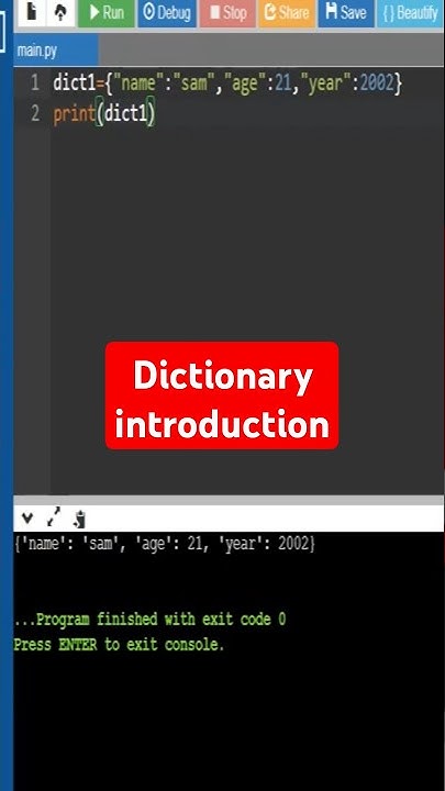 dictionary introduction in python #python #dictionary #shorts #coding ...