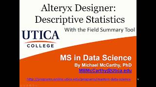 Alteryx Designer: Descriptive Statistics