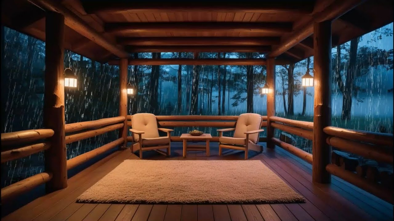 Rain in Cozy Cabin with Warm Fireplace and Gentle Rain on Lakeside to ...